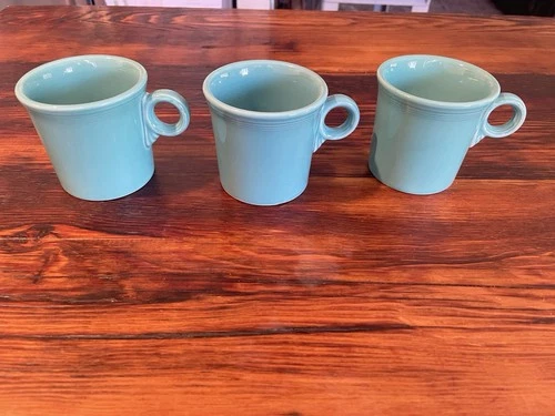 3 Fiesta “O” Ring Handle Coffee Mugs  Turquoise HLC Homer Laughlin
