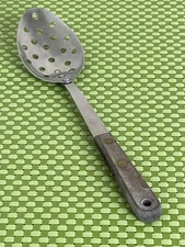 Robinson Knife Co Stainless Slotted Serving Spoon Wood Handle USA - 12 3/8"