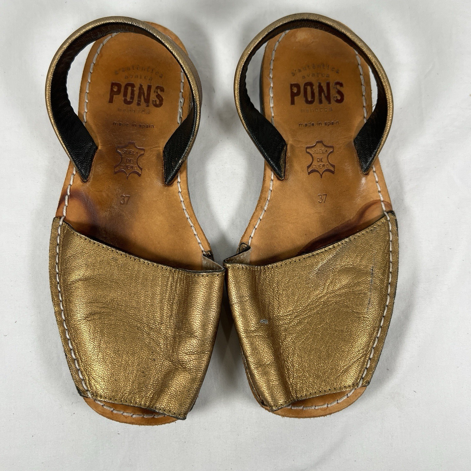 Sandalias PONS Menorca Avarcas Cuero Dorado Menorquinas Españolas EU37/US6.5