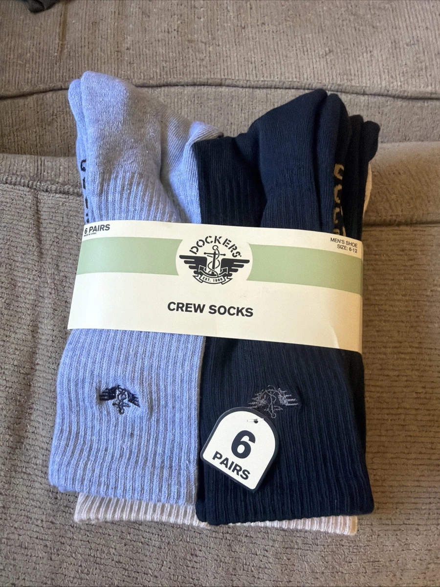 dockers blue dress socks Dockers Mens 3 Pack Classics Casual Crew Cotton Socks Black Navy Khaki 10-13