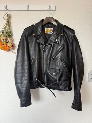 Schott NYC Black Leather Double Rider Jacket M Vintage Good Condition
