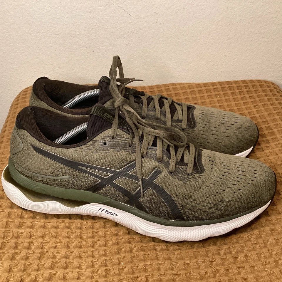 ASICS GEL-Nimbus 24 Men's Sz 12 Running Shoes Olive Green Sneakers - Image 2 of 4