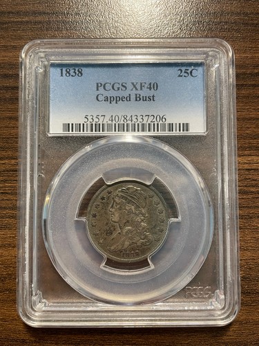 1838-P Capped Bust Silver Quarter 25C PCGS XF 40 Type 2, Small Size RARE