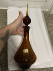 Vintage rare MCM pilgrim amber crackle glass large decanter with stopper Blenko