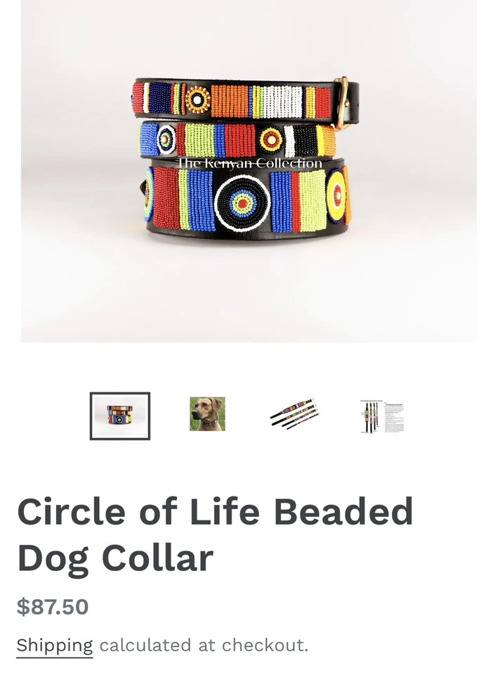 THE KENYAN COLLECTION Beaded Leather Dog Collar - Handmade African Maasai Kenyan - Image 3 of 4