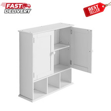 KFFKFF White Bathroom Wall Cabinet 2 Doors Adjustable Shelf Storage Organizer