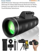 40x60 High Definition Monocular Telescope with Smartphone Adapter High Powered
