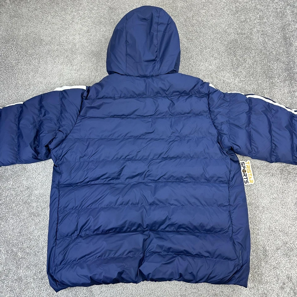 Adidas Jacket Mens XL Dark Blue ESS 3S SD HD Hooded Puffer 3 Stripe Coat - Image 3 of 4