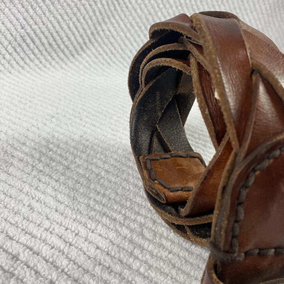 Cinturón Abercrombie & Fitch Mujer Pequeño Mediano Marrón Trenzado Cuero Genuino Tejido Foto 3 de 4