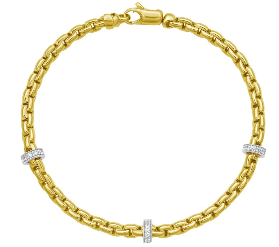 Brazalete de eslabones venecianos Phillip Gavriel de oro amarillo de 14 quilates de 0,30 quilates de diámetro de 7,25" 6,5 gr