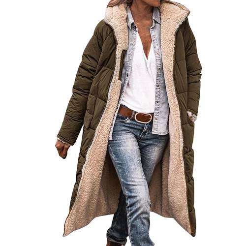 Women Winter Long Parka Quilted Knee Coat Hooded Ladies Warm Padded Jacket - Bild 3 von 45