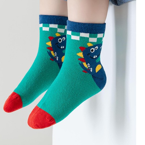 5 Pairs Kids Socks Cute Cartoon Dinosaur Children Socks Breathable Mid Calf - Picture 3 of 27