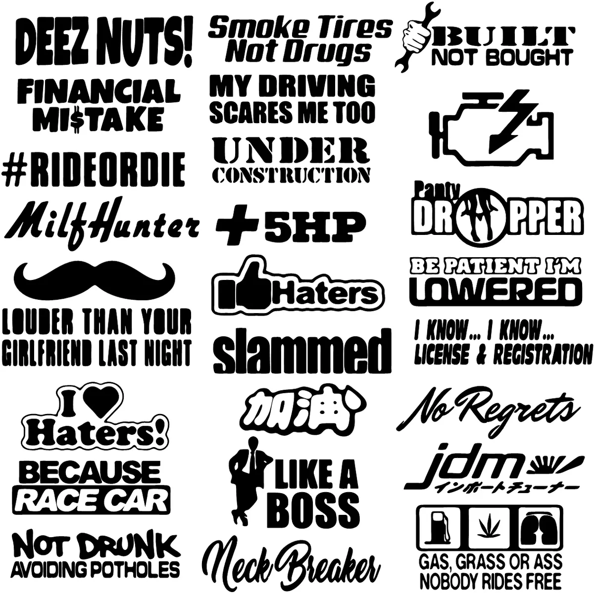 10 RANDOM WHITE JDM CAR STICKERS LOT DECAL PACK VINYL DRIFT TUNER EURO  FUNNY LOW