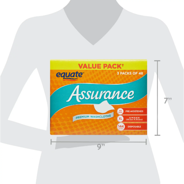 NEW Equate Assurance Disposable Wipes Washcloth PreMoistened XL 12" x