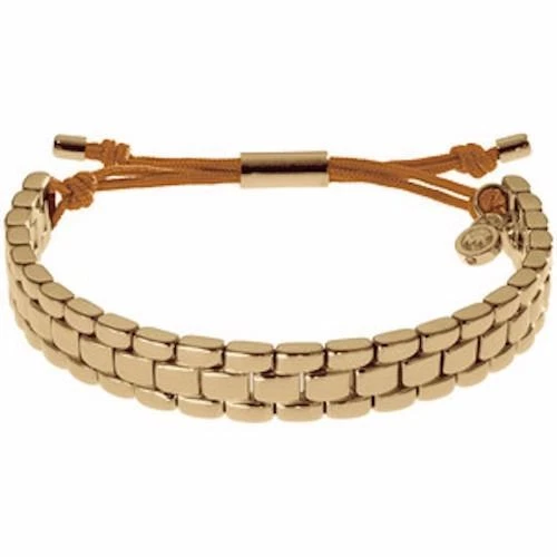 NEW MICHAEL KORS MAGLIE OROLOGIO ORO ROSA + BRACCIALE CORDA MARRONE REGOLABILE SETA MKJ2052