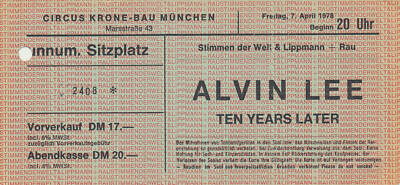 Ten Years After - Alvin Lee - Munich, April 7, 1978 [Germany] - Ticket Stub