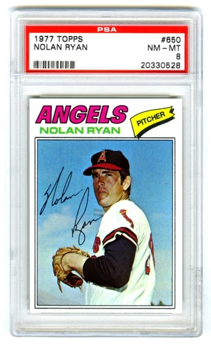 NOLAN RYAN~CALIFORNIA ANGELS~1977 TOPPS PSA-8 NM-MT GRADED MLB BASEBALL CARD#650