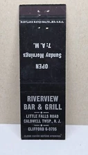Vintage Matchbook Cover RIVERVIEW BAR & GRILL Caldwell Township New Jersey NJ