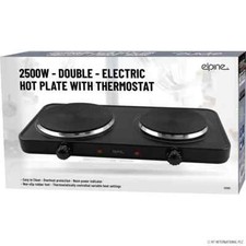 Double Hot Plate 2000w W/Thermostat For Table Top Cooking 2 Ring Cast Iron Hob
