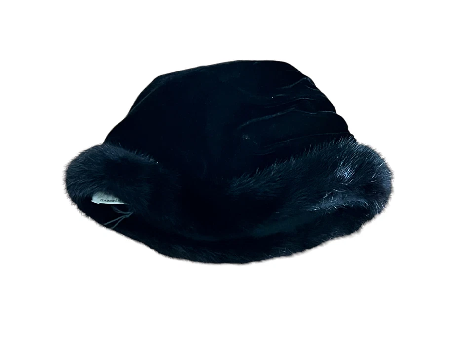 GABRIELA LIGENZA MADE IN ITALY SOMBRERO TERCIOPELO NEGRO RIBETE PIEL Foto 3 de 4