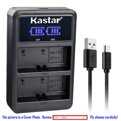 Kastar Fully Decoded Battery LCD Dual Charger for Olympus BLH1 OM-D E-M1 Mark II