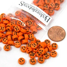 100 Pumpkin Orange Happy, Scary, Sad, Mad etc Face Expression Plastic Coin Beads