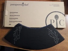 Pampered Chef Black Slate Serving Board #1482 Cheers Gather Share Laugh NIB