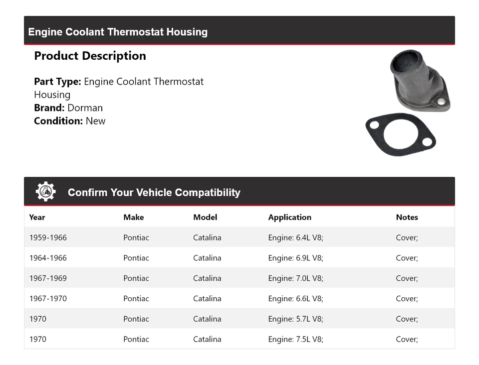 Carcasa termostato refrigerante motor Pontiac Catalina Dorman 1959-1970 1960 Foto 2 de 4