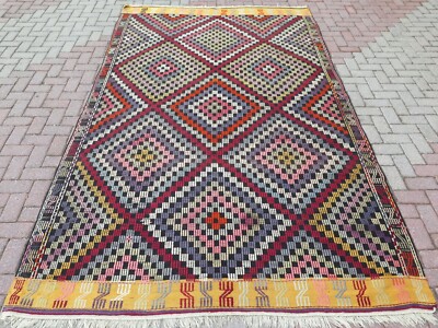 Large Area Rugs, Vintage Turkish Kilim Handmade Carpet Embroidery Kelim 78''x131''