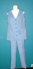 Vtg 60s 70s Acrylic "Wool" Vest  Pants Blue White Diamond Pattern Sz M