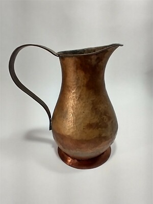 Antique Vintage Hammered Copper Pitcher Water Carrier Jug Patina 6