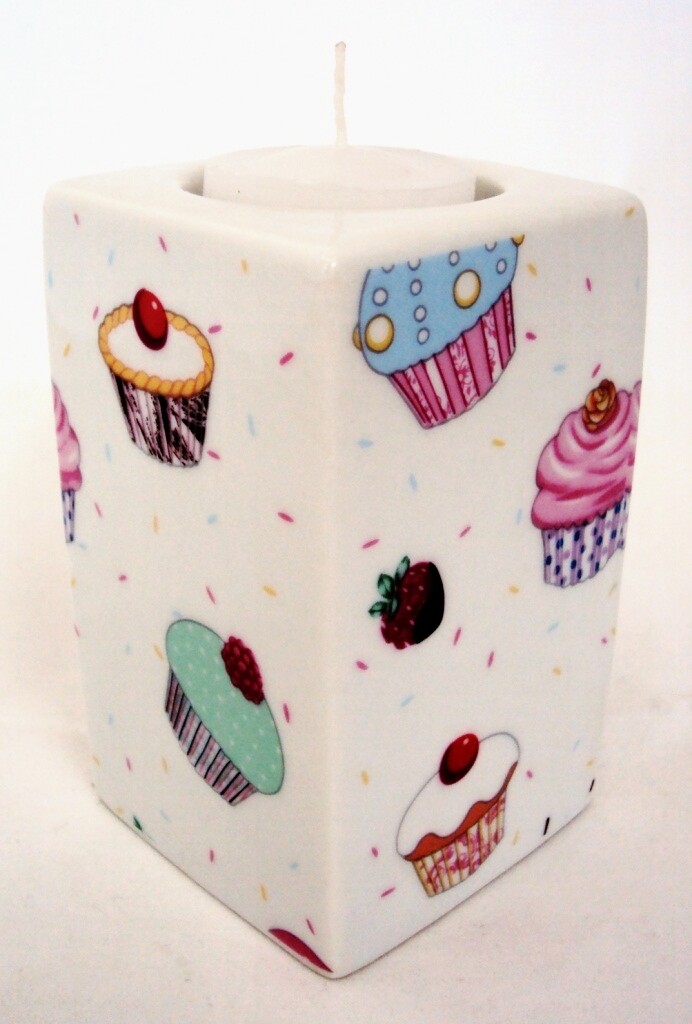 Fairy Cupcakes Candle Holder Fine Bone China Rectangular Tea Light Decorated UK