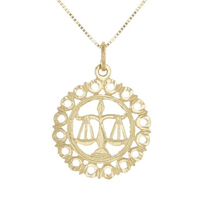 14k Yellow or White Gold LIBRA Zodiac Sign Charm Pendant Necklace 18