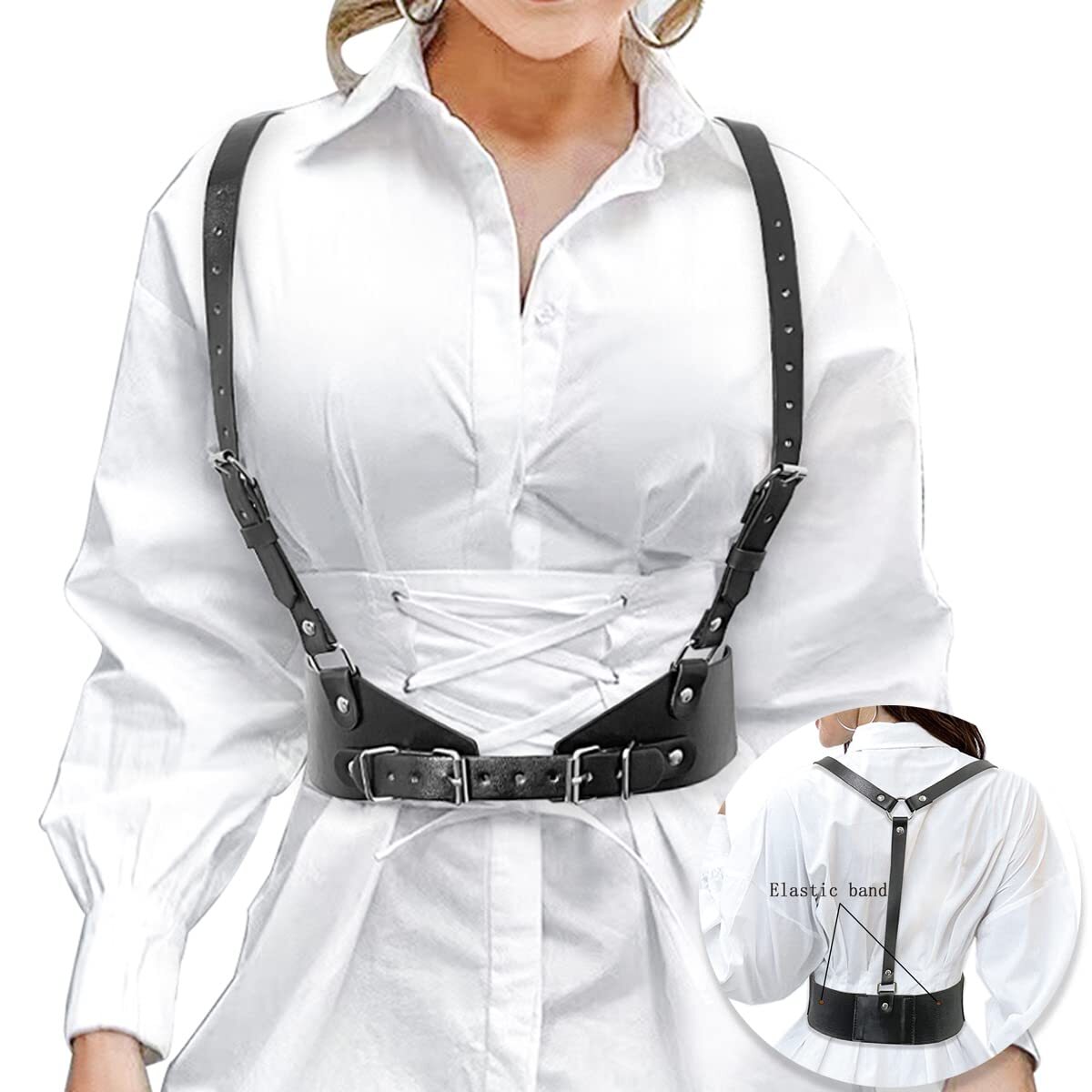 Corset Belt Punk Leather Harness Belts for Women Fashion Black