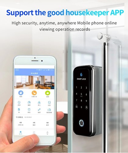 Cerradura inteligente huella digital Bluetooth sin cable sin llave sin marco puerta corredera de vidrio - Imagen 9 de 24