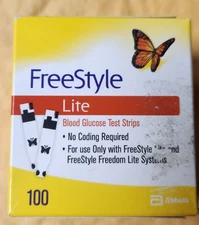 100 FreeStyle Lite Test Strips 2/2027, sealed, new, blood glucose,