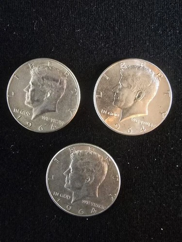 Lot of 3 1964 Kennedy Half Dollars 90% Silver US 50 Cent Coins