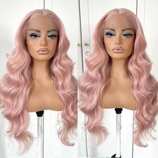 MITIMES Pink Wigs Glueless HD Lace Front Wigs Pre Plucked Synthetic Body Wave We