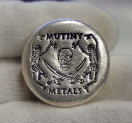 Mutiny Metals 3 oz Poured Button .999 Silver Bar "Skulls"