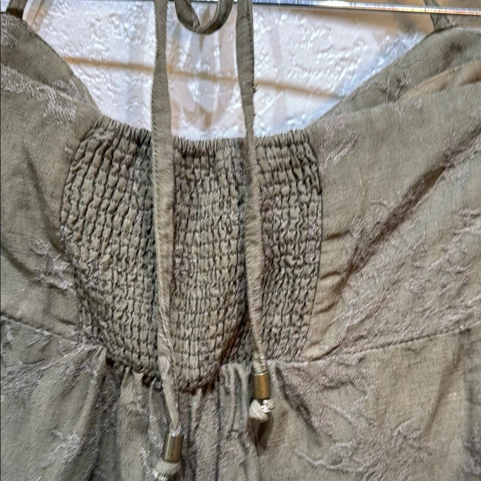 Anthropologie Elevenses Green Damask Wide Leg Jumpsuit Linen Blend Size 0 - Image 4 of 4