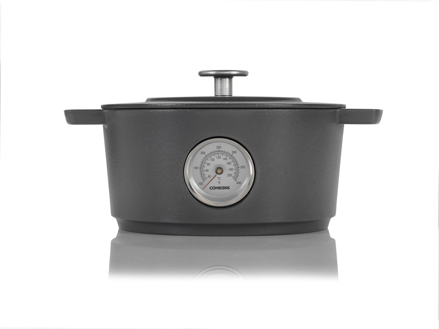 Combekk Railway Cast Iron 4.25 Quart Dutch Oven w/Thermometer, 9.5", Gray
