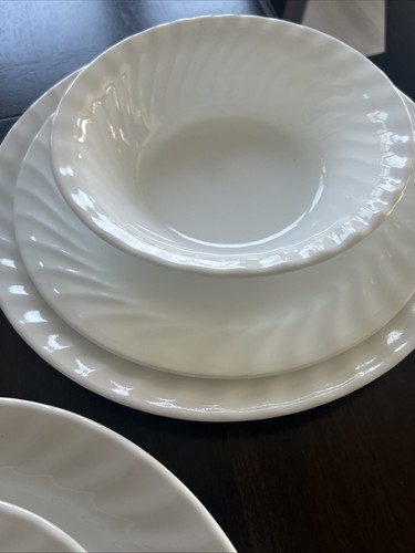 CORELLE by Corning WHITE SWIRL Dinner Luncheon Bread Plates & Bowls Set Of 26 - Picture 6 of 19