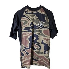 VOLCOM Black Green Camo Swimming Rash Guard Surf Skater Shirt Youth SZ XL