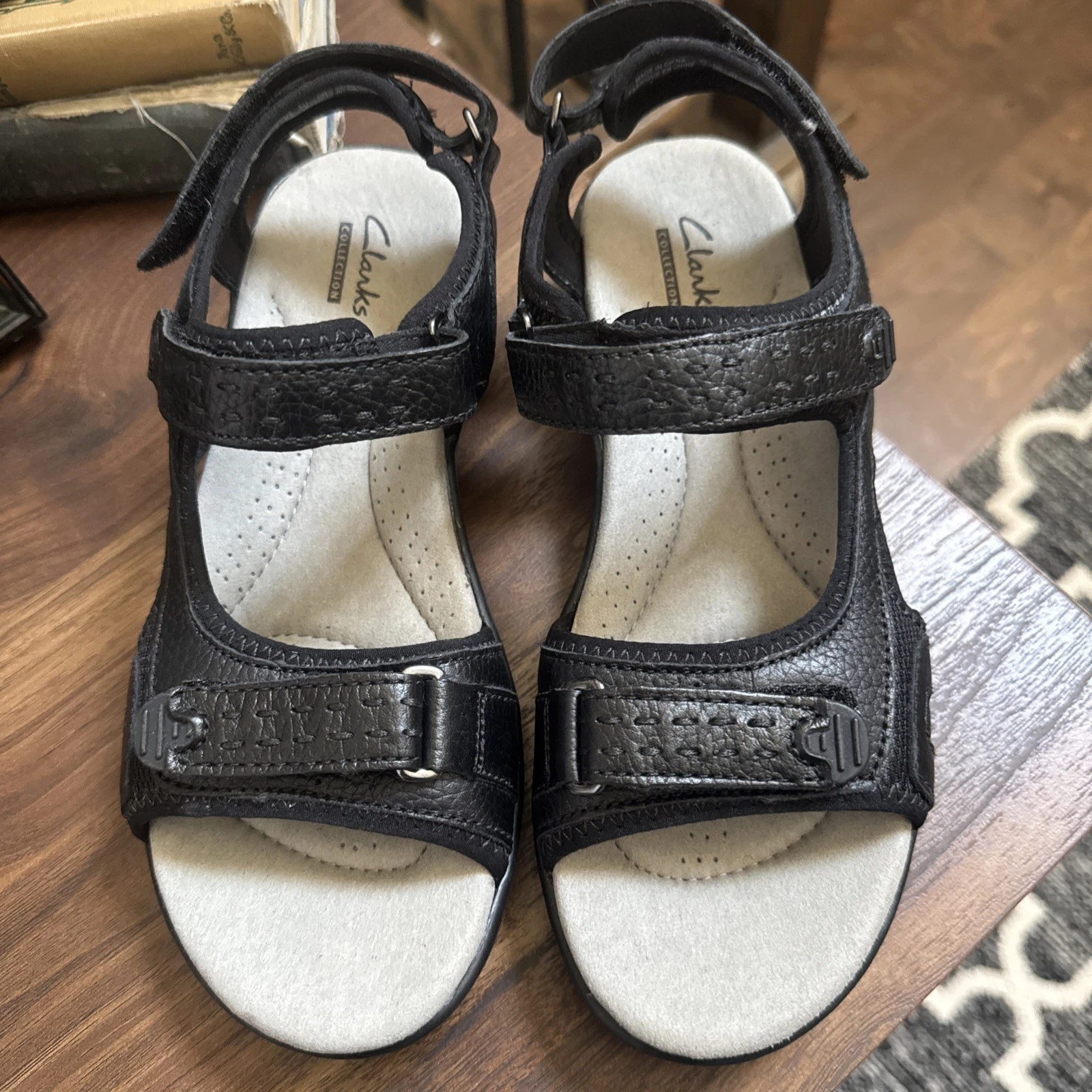 CLARKS Sandali Clark's donna Morse Tour in pelle nera taglia 7 5 comodi sembrano nuovi