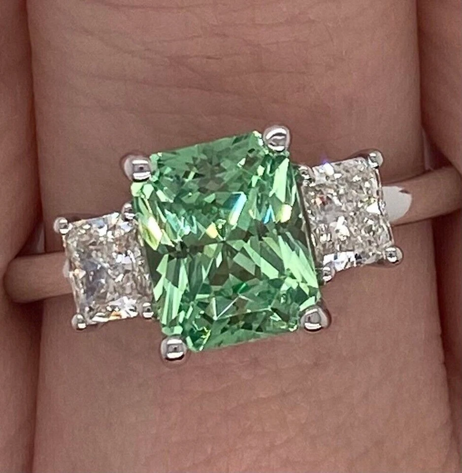 Trilogy Wedding Ring 2.98 Ct Real Lab Created Garnet Diamond Fine 18k White Gold - Image 3 of 4