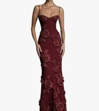 Lulezuare Burgundy Maxi Gown XS Floral Appliqué Lace back Formal Dress