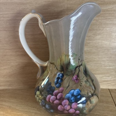 Lisa White Water Pitcher 10.5'' High Gloss Porcelain Vineyard Blessings Grapes