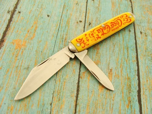 VINTAGE COCA COLA USA 5 CENTS YELLOW ADVERTISING COKE JACK POCKET KNIFE KNIVES