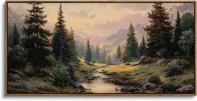 Rustic Landscape Wall Art - Large Framed Vintage Farmhouse Decor 20x40in