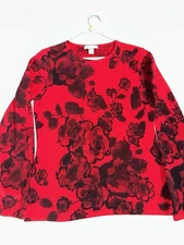 Charter Club Womens Cashmere Sweater Size M Red Roses Floral freshly dry cleaned